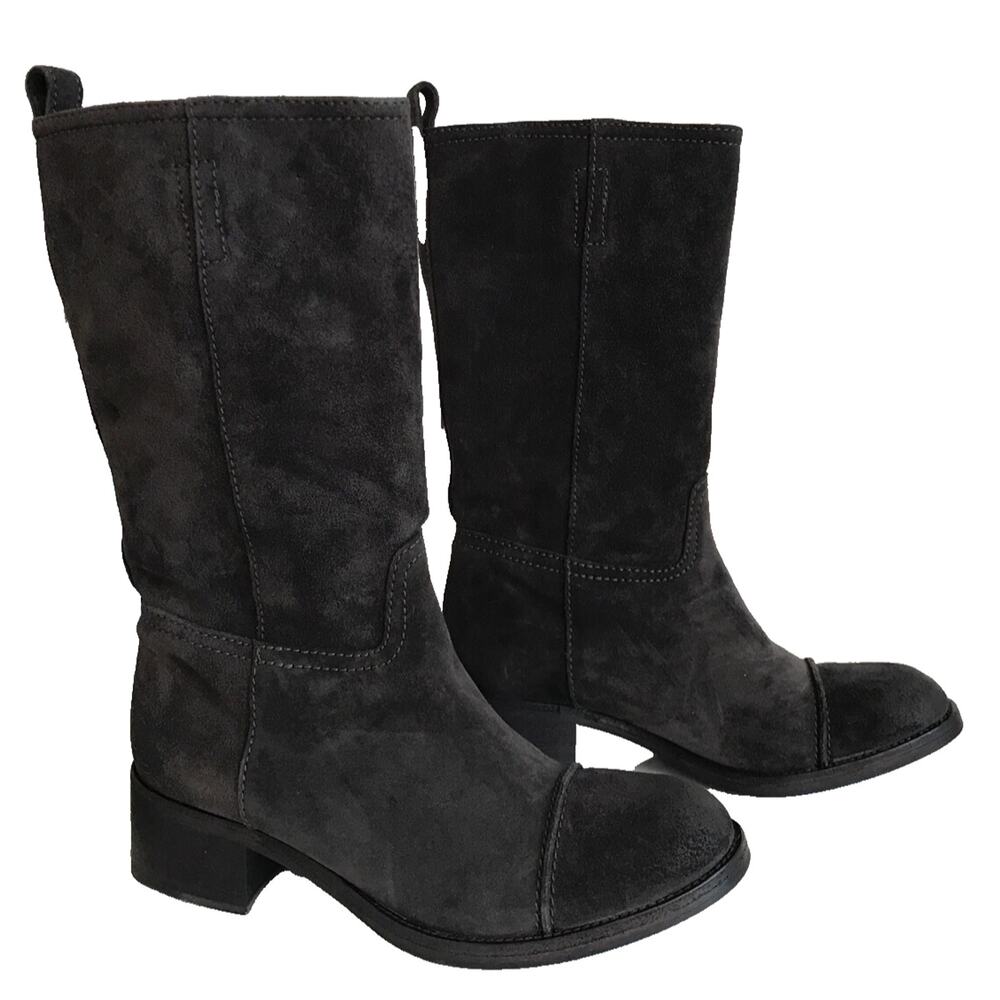 J CREW Dark Gray Suede Cap Toe Mid Calf Pull On Boots 5 NEW